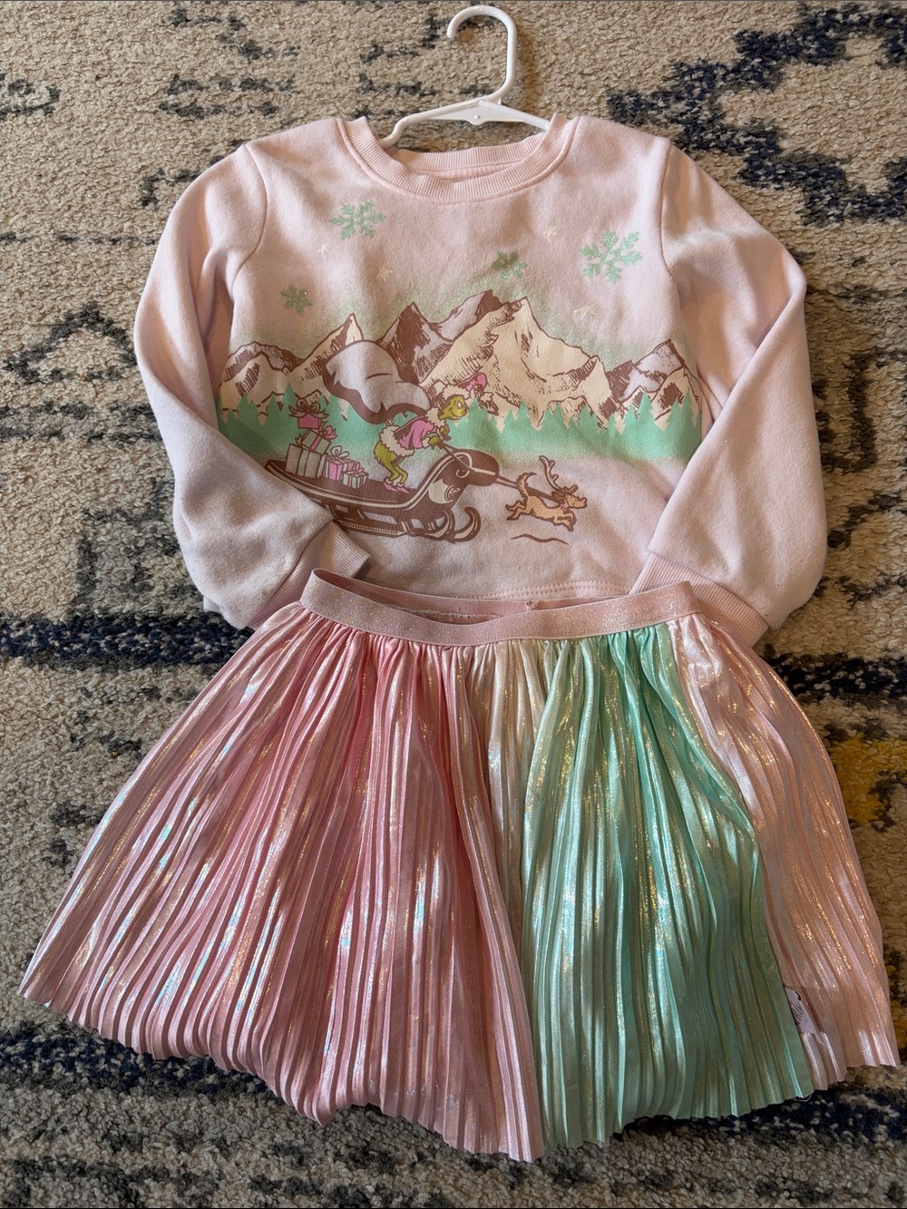 Kids Pink & Mint Holiday Sledding Matching Set